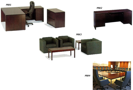 Photos of office furniture from Office Rental, Inc.: conference tables, training tables, board room table